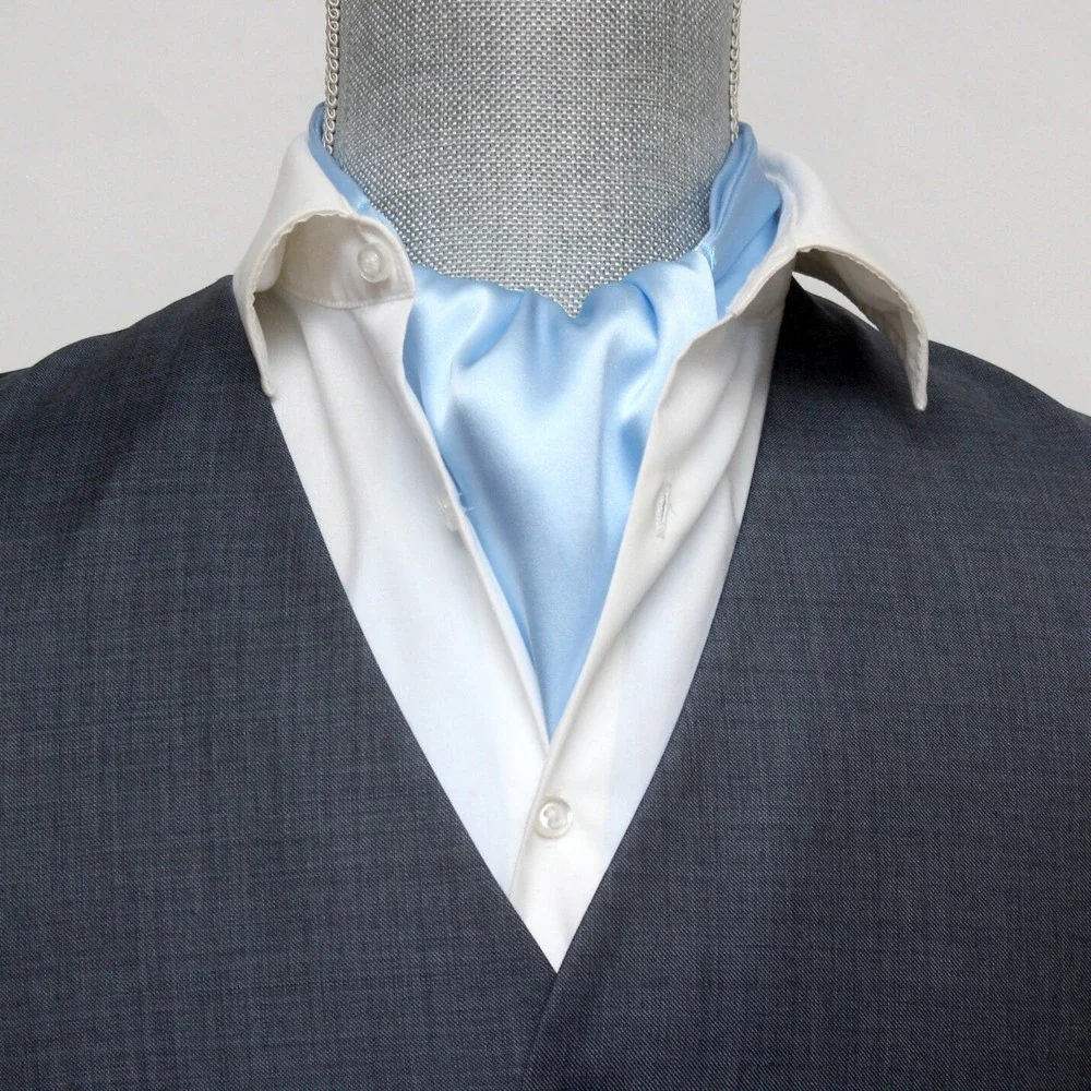Camellucci Silk Men's Cravat Ascot Gift Box A197 Solid blue - Picture 2 of 11